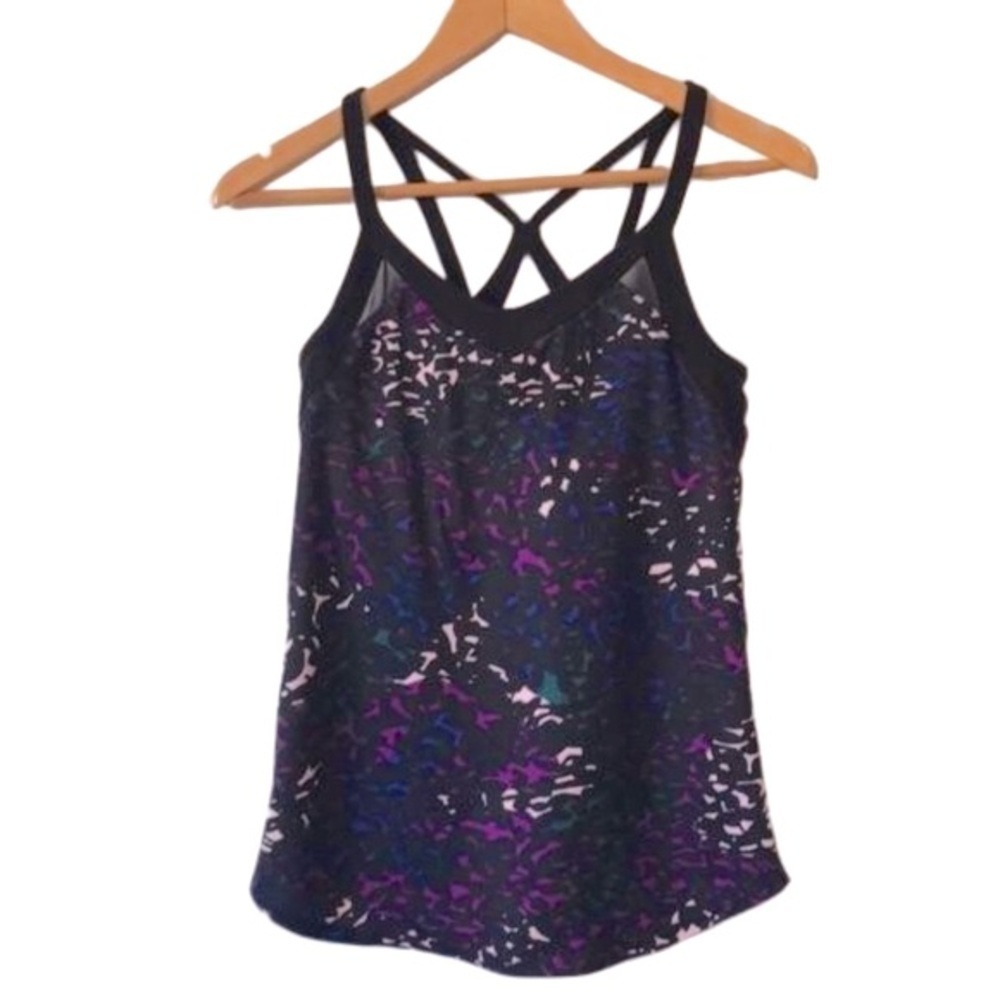 Lululemon athletic tank top multi colour black purple pink blue size 8